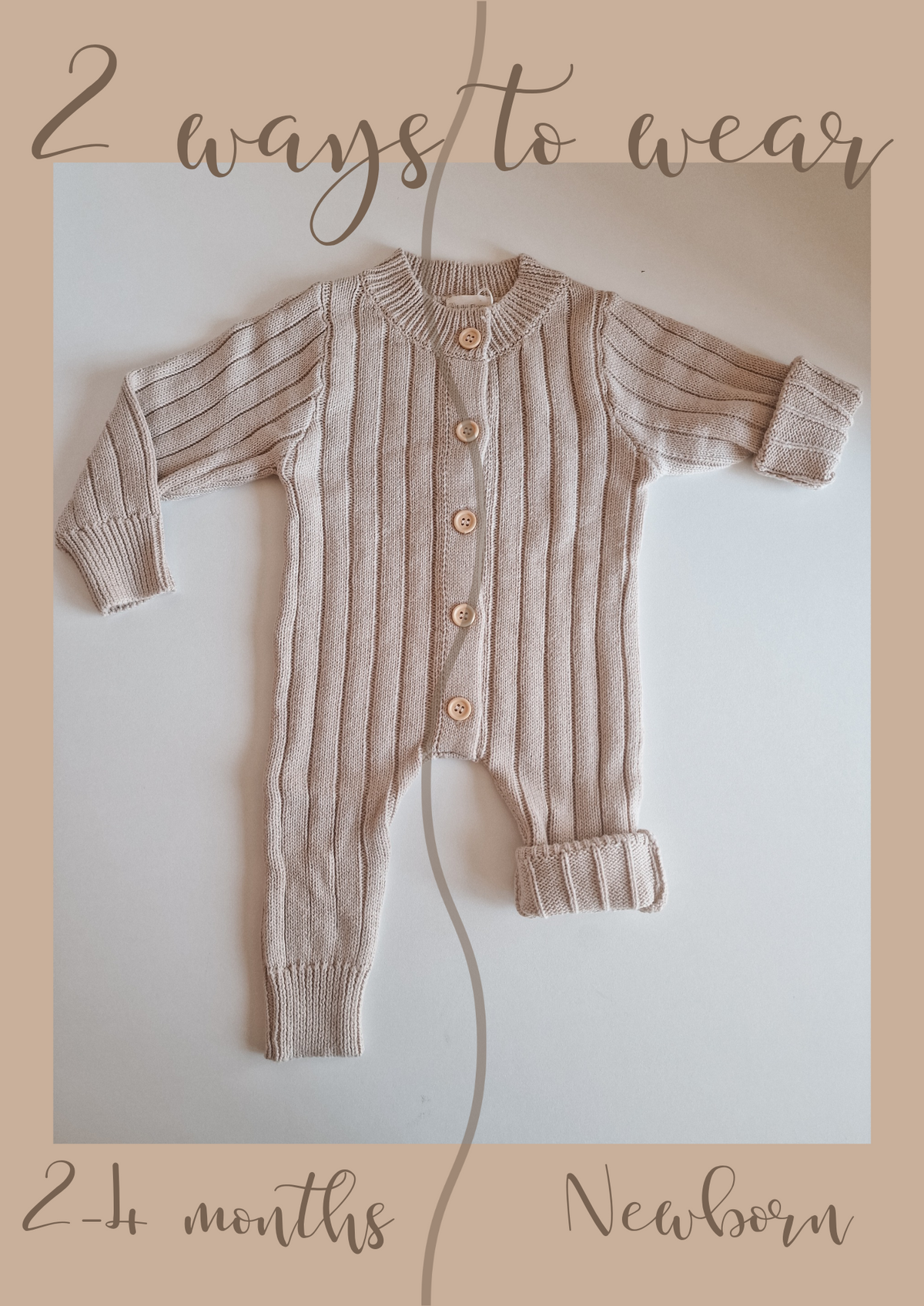 Ruffle romper with name | Organic Knit | Beige