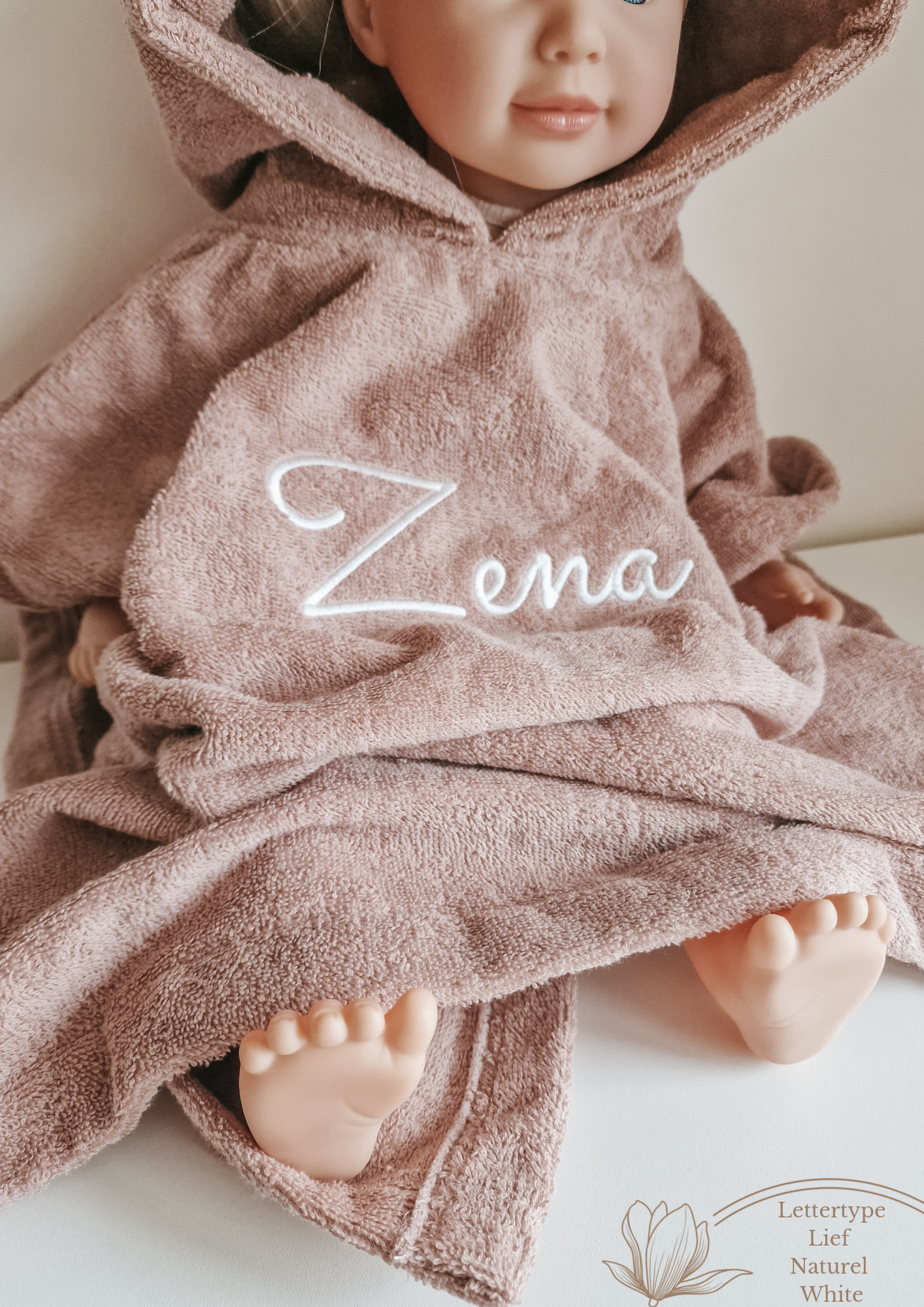 Bath poncho with name | Pink blush