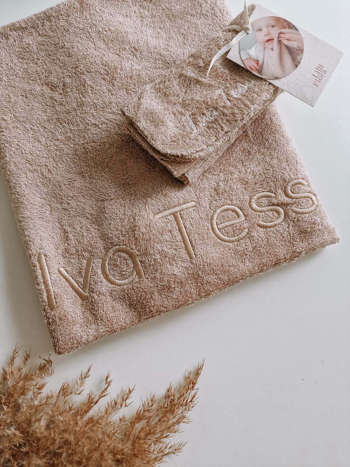 Children's towel bamboo luxury with name | Natural