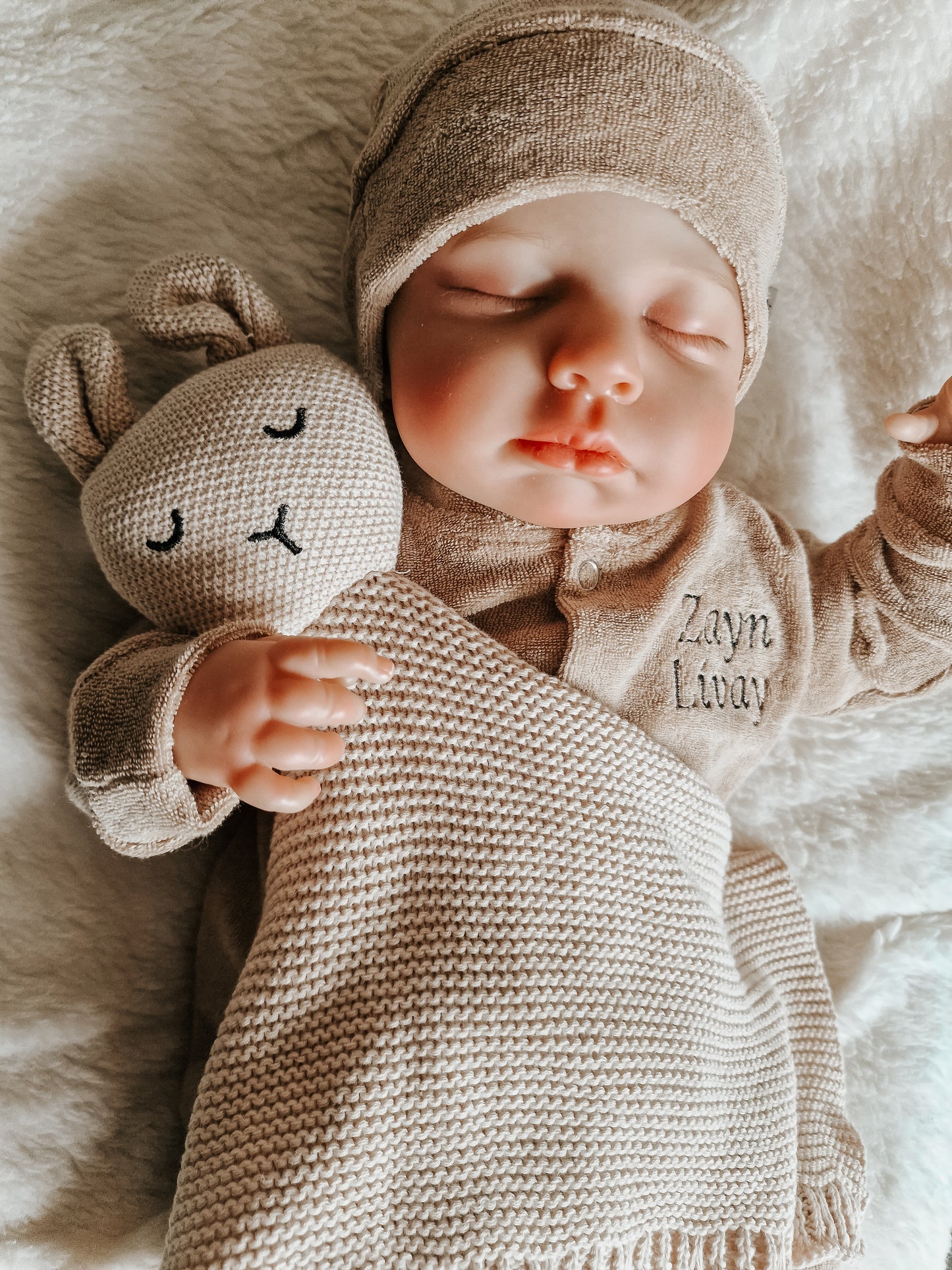 Cuddle cloth rabbit with name | Knitted organic | Beige