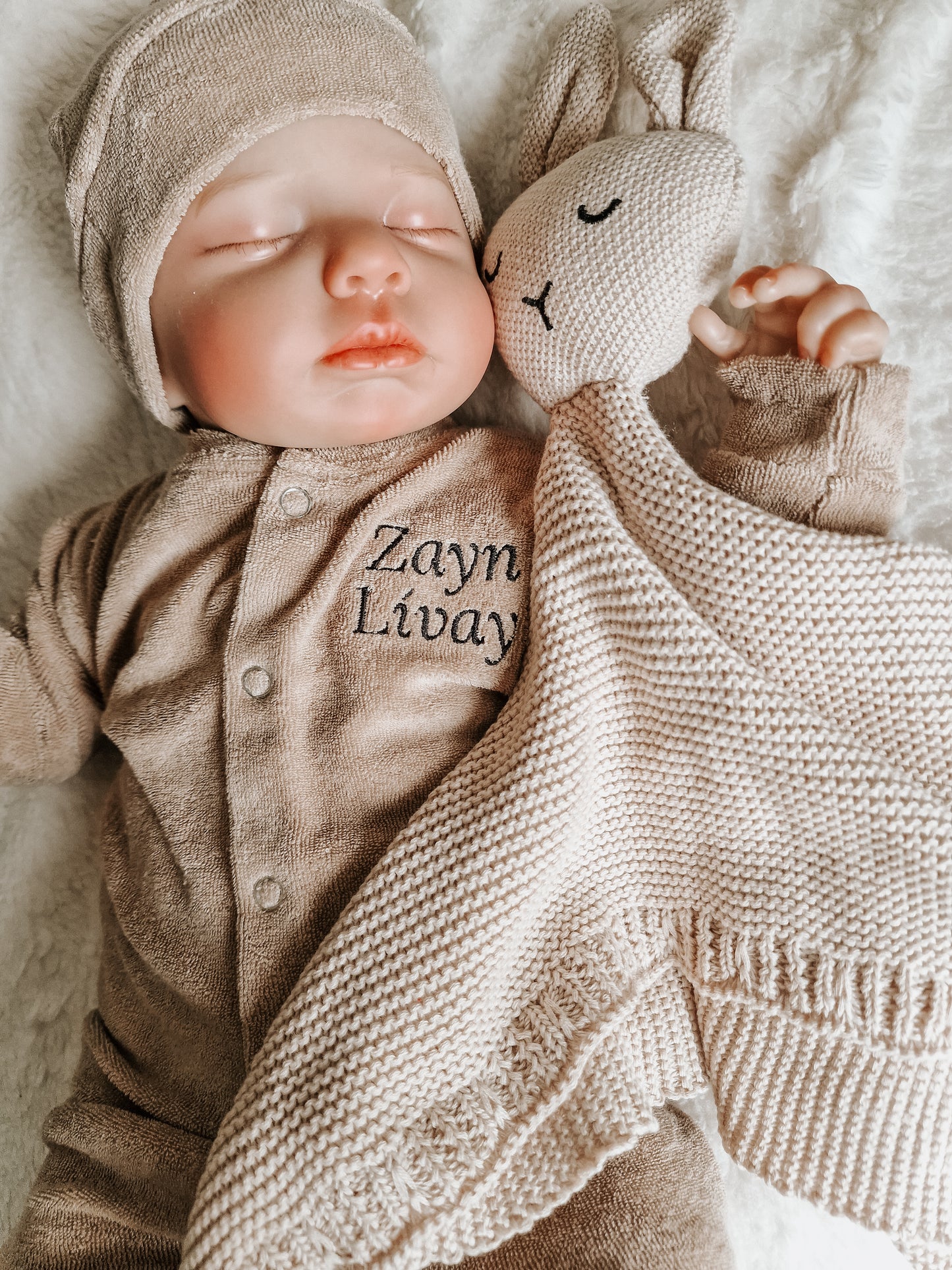 Cuddle cloth rabbit with name | Knitted organic | Beige