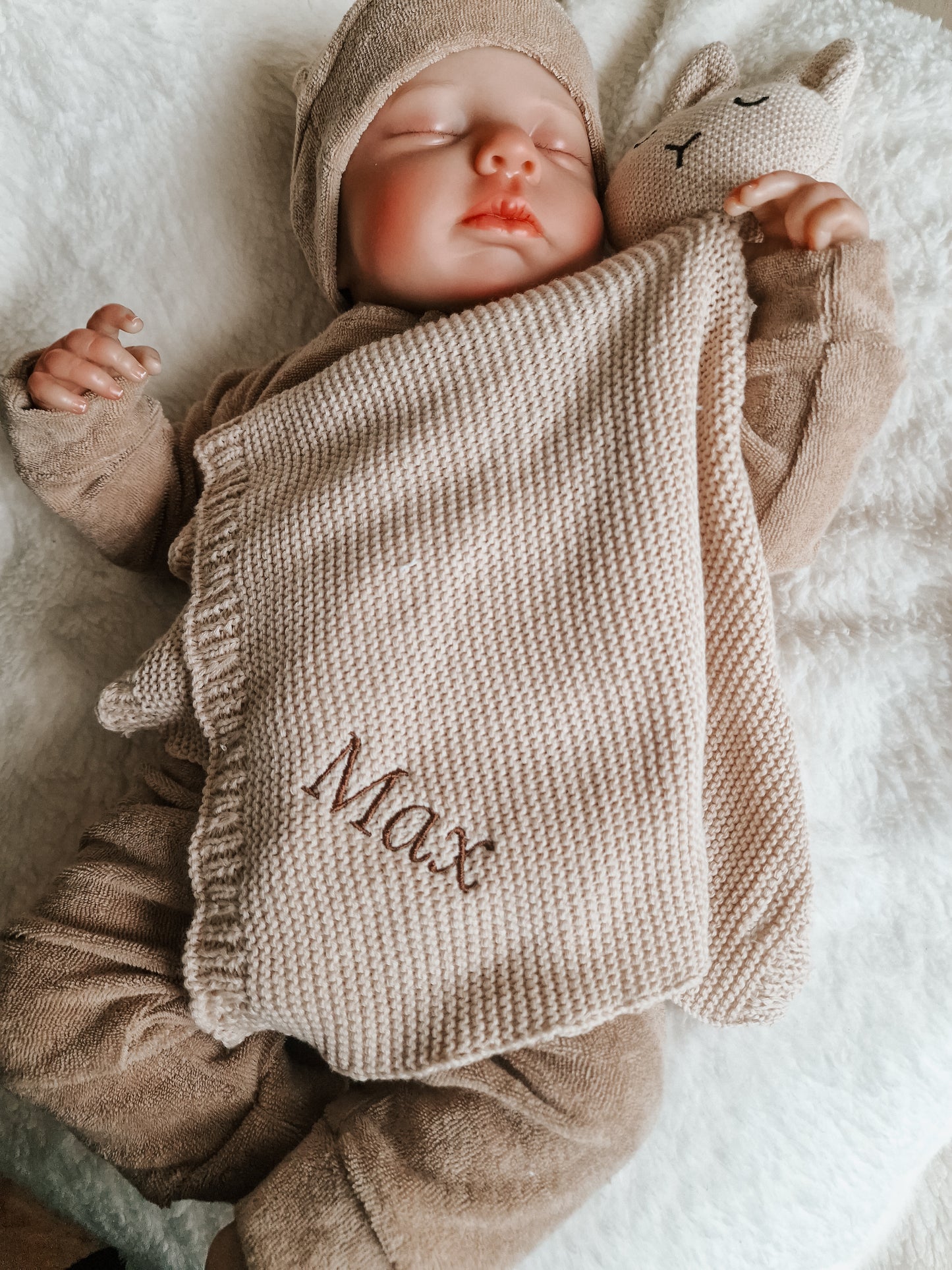 Cuddle cloth rabbit with name | Knitted organic | Beige