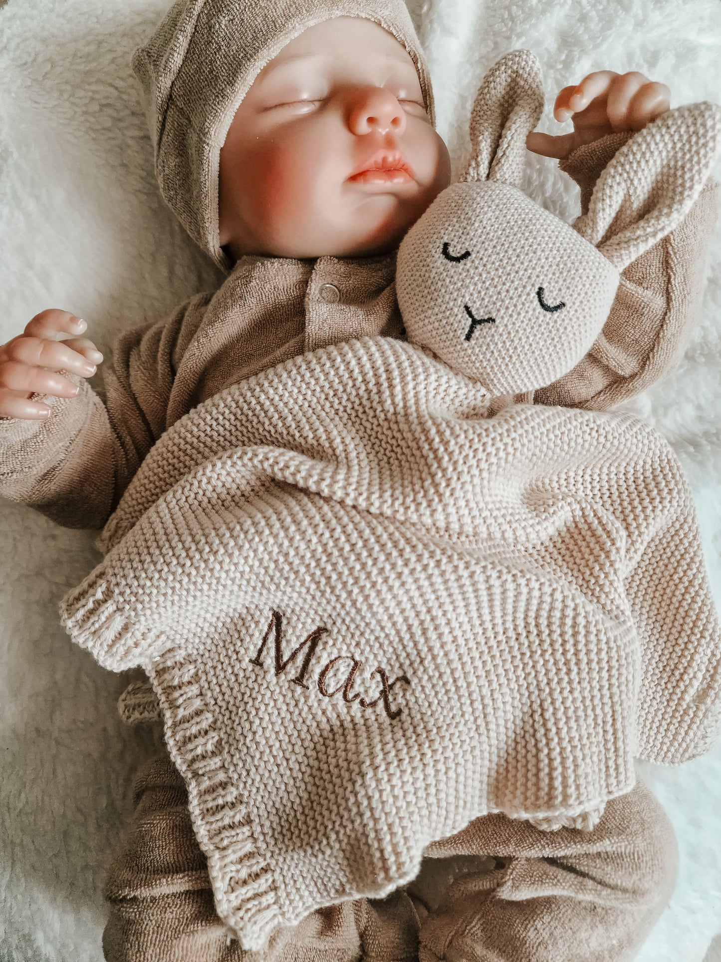 Cuddle cloth rabbit with name | Knitted organic | Beige