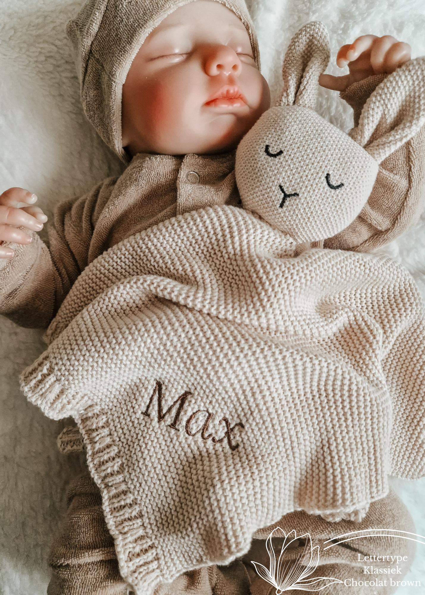 Cuddle cloth rabbit with name | Knitted organic | Beige