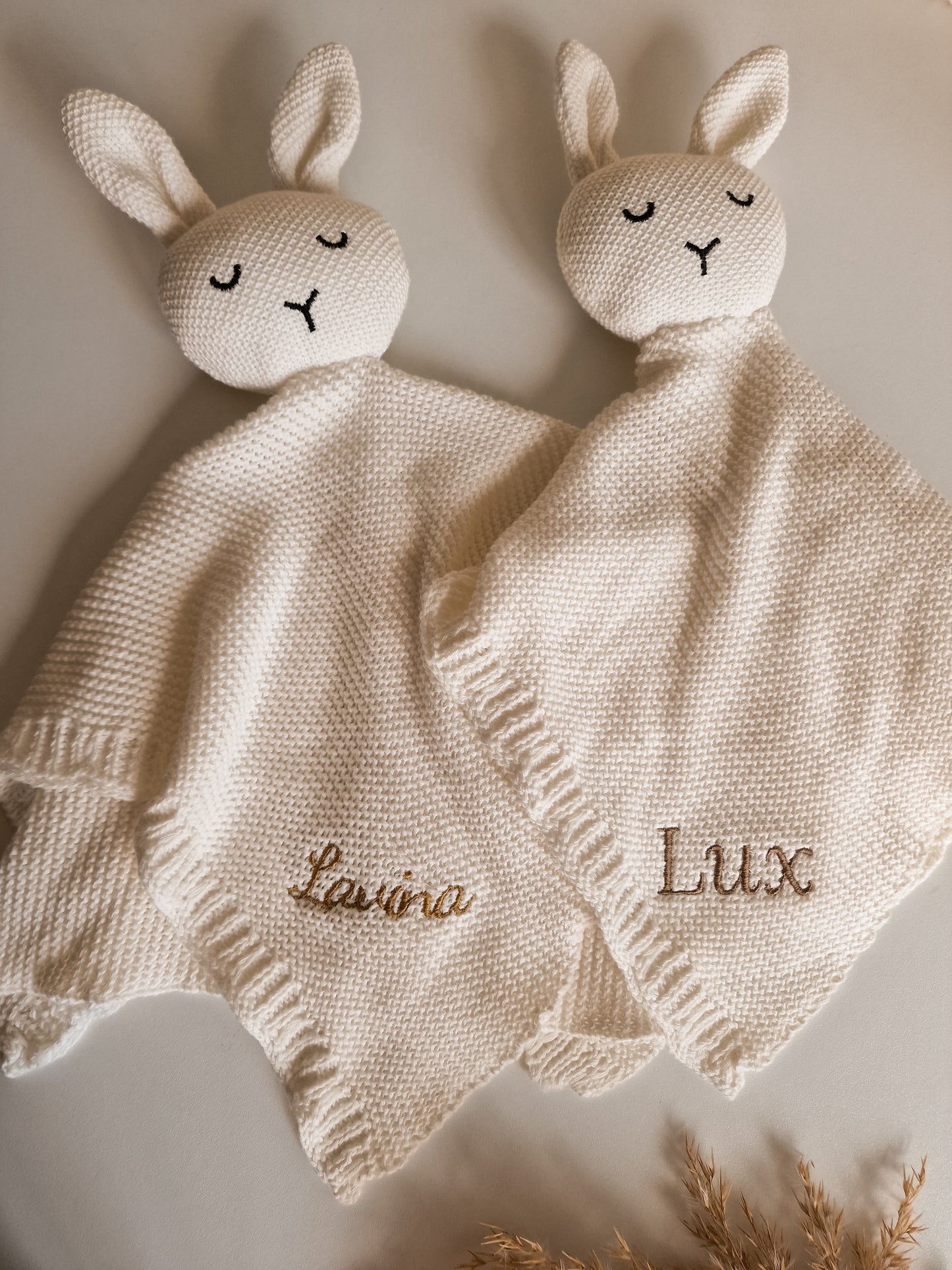 Cuddle cloth rabbit with name | Knitted organic | Ecru