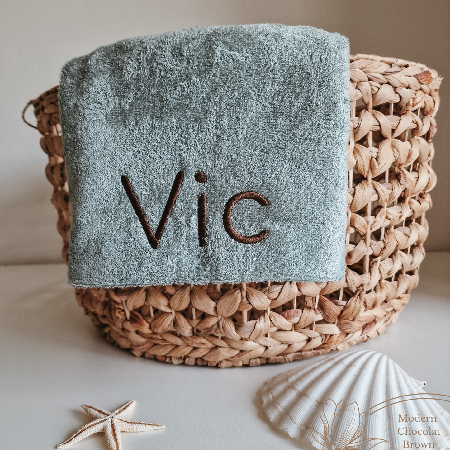 Children's towel bamboo luxury with name | Aqua