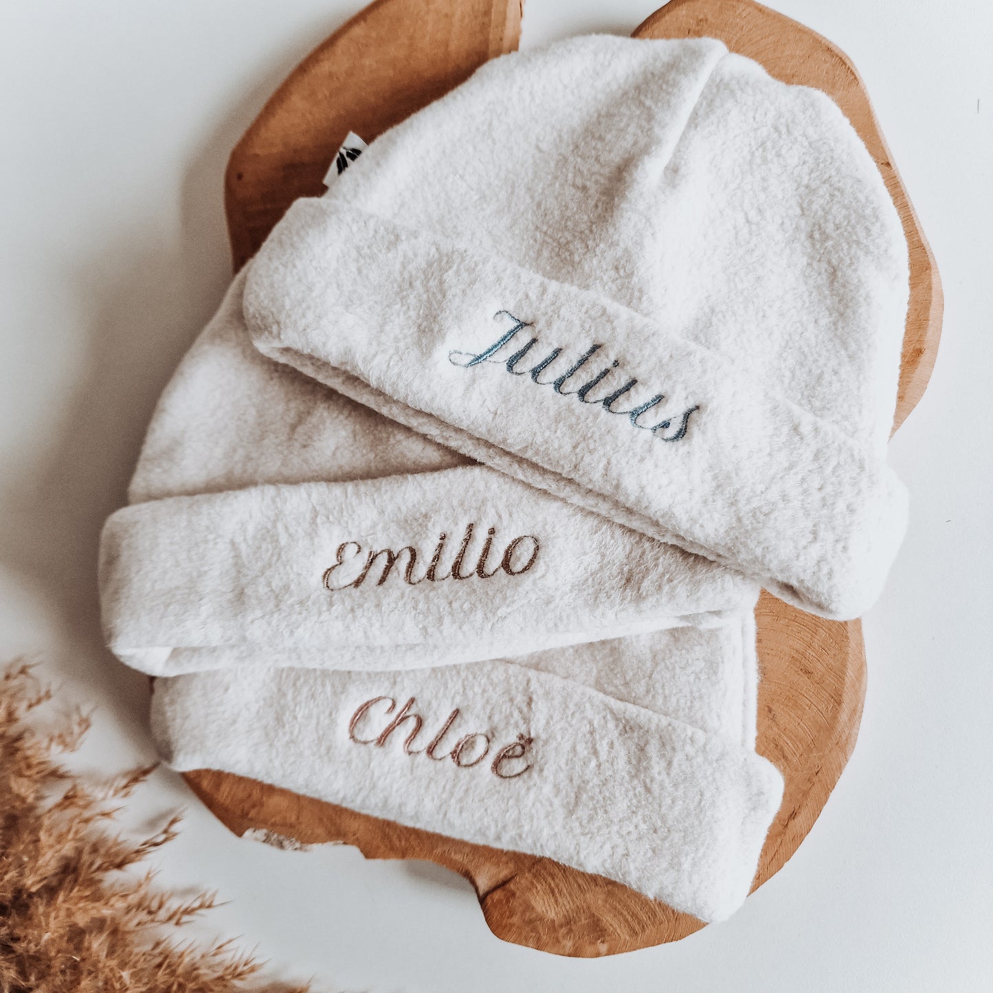Babymuts met omslag Teddy naturel katoen met naam