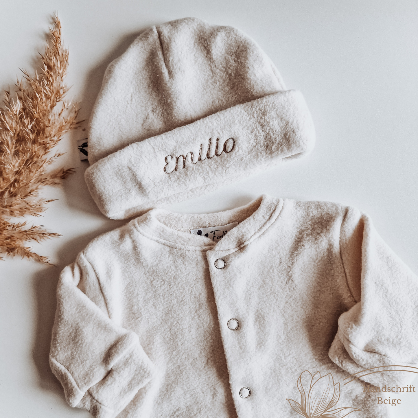 Babymuts met omslag Teddy naturel katoen met naam