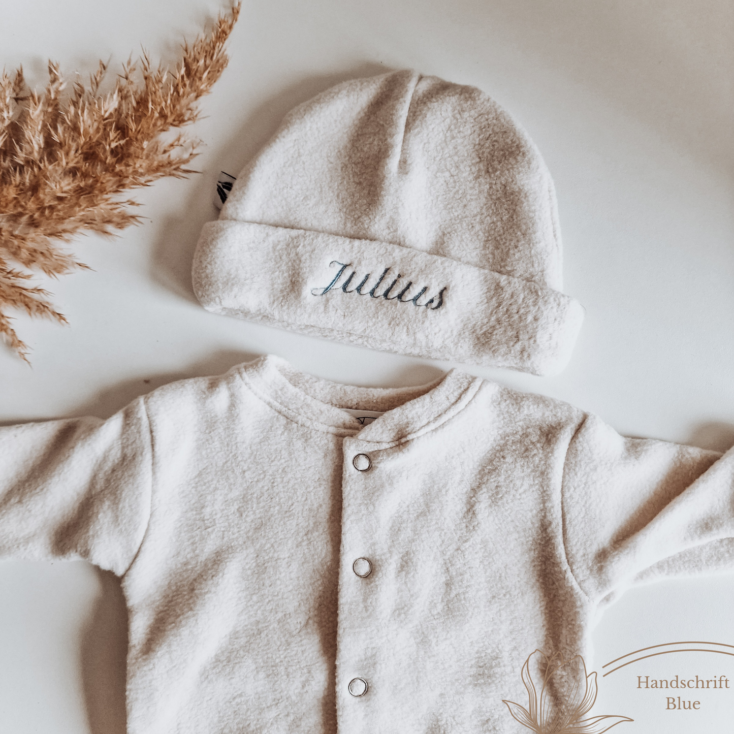 Babymuts met omslag Teddy naturel katoen met naam
