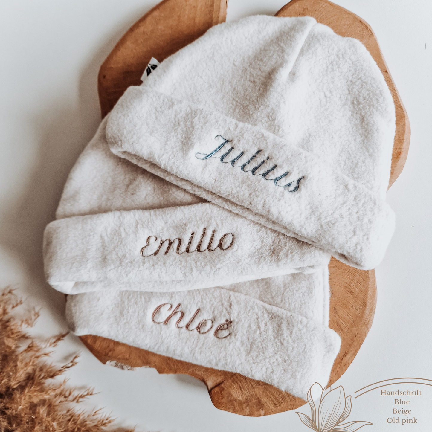 Babymuts met omslag Teddy naturel katoen met naam