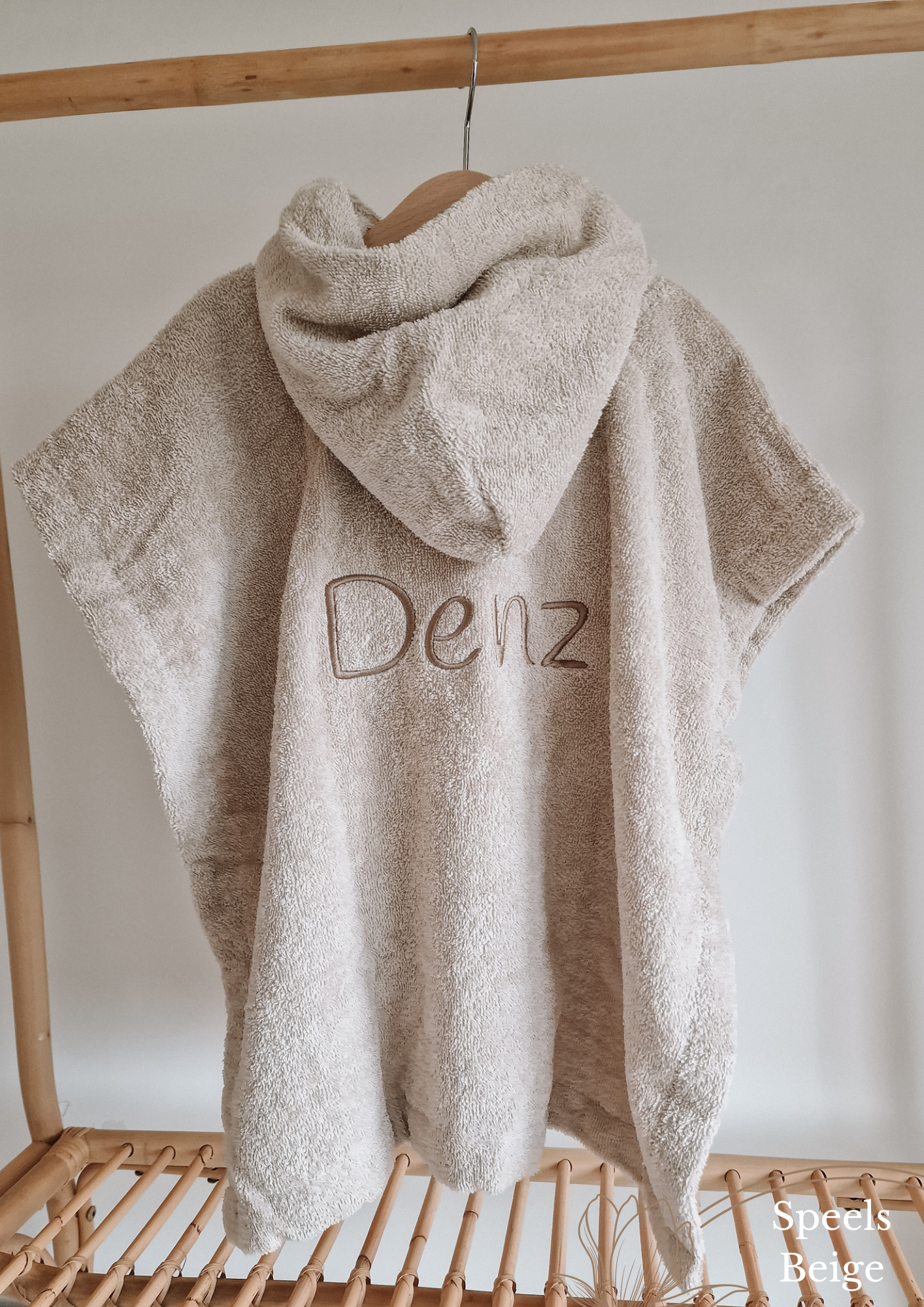 Bath poncho with name | Beige