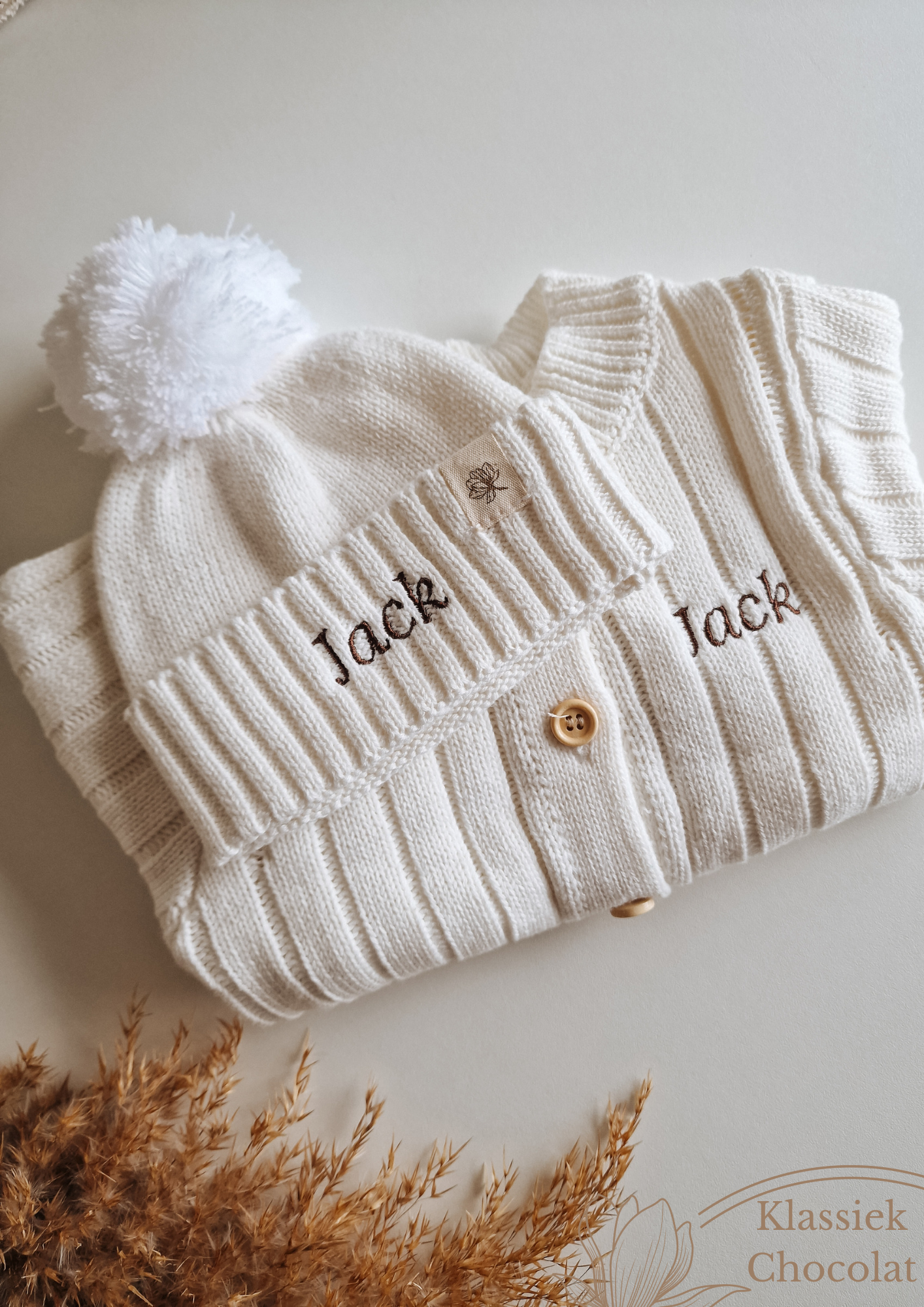 Boxpakje met naam optioneel | Biologisch Gebreid | creme