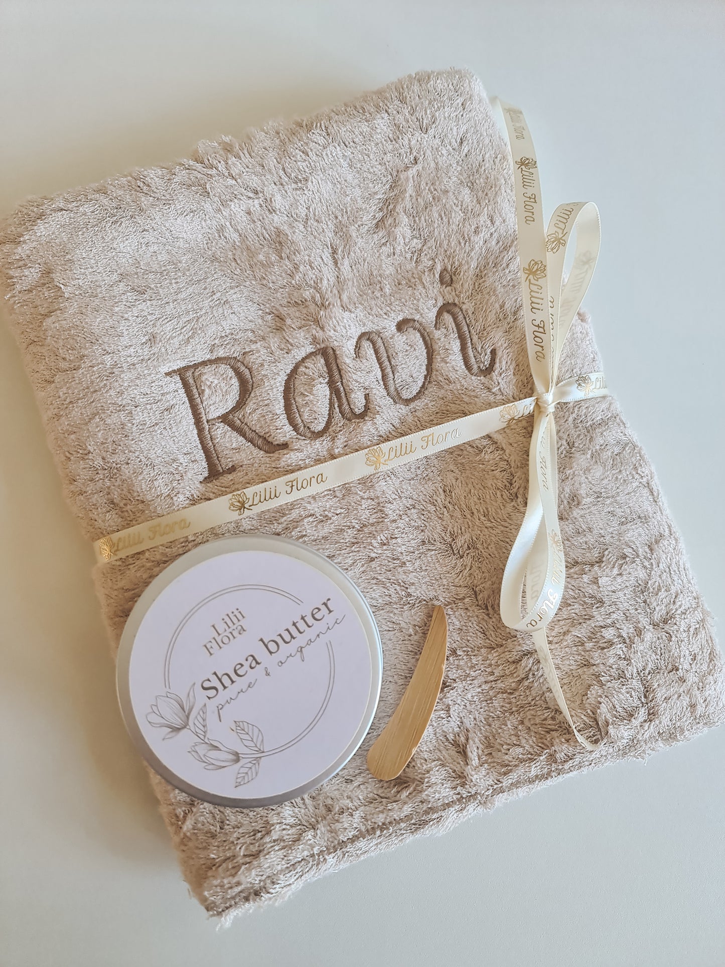 Handdoek bamboe luxe met naam | Sand brown