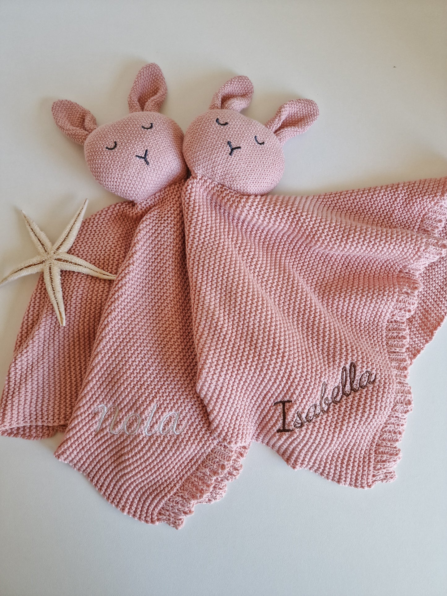 Cuddle cloth rabbit with name | Knitted organic | Old pink