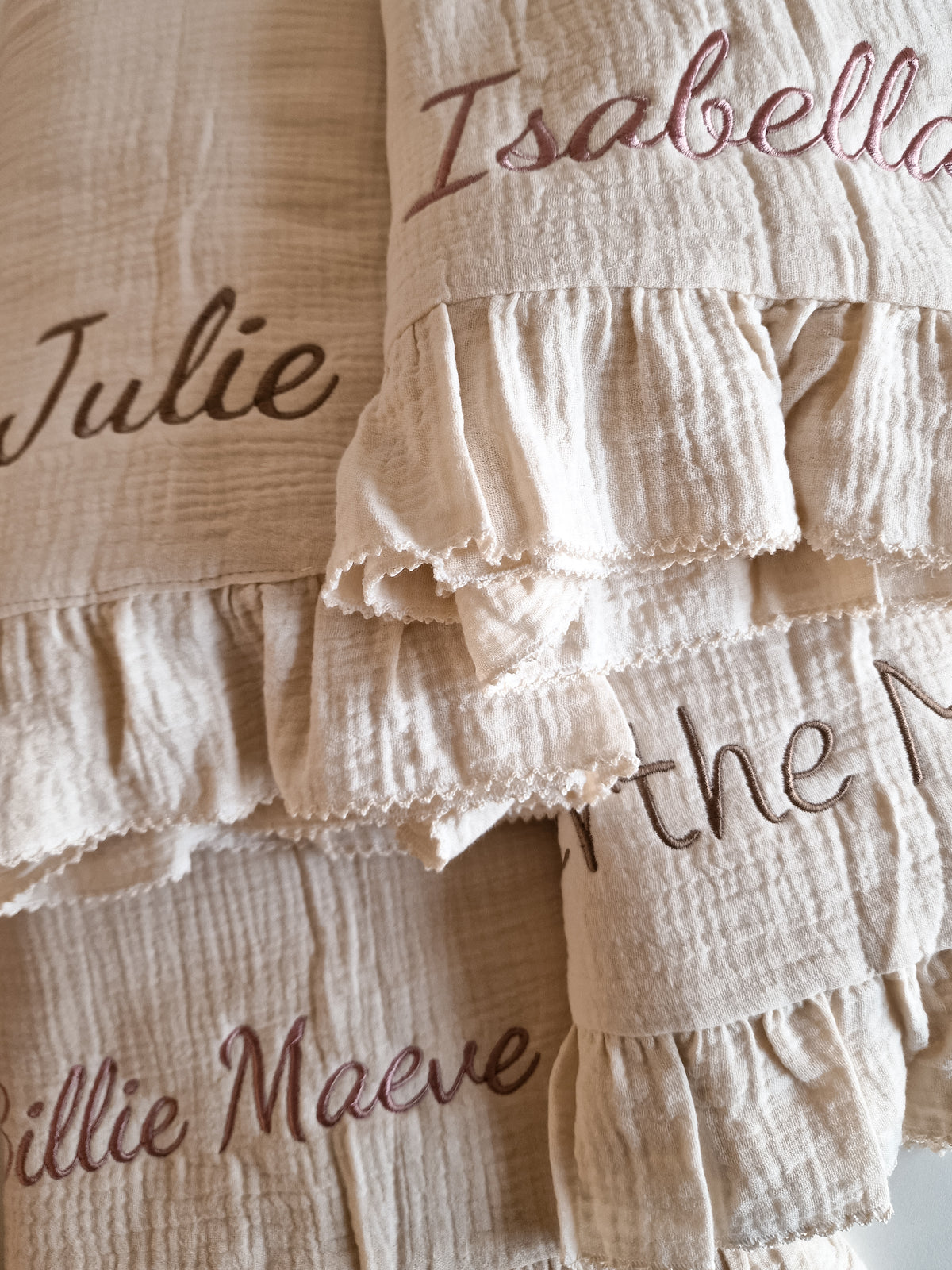 Grote XL Hydrofiele doek/ deken met naam optioneel | Luxe 4 laags | Ruffle Champagne