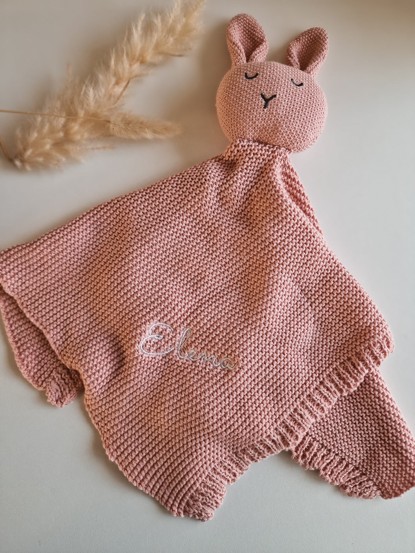 Cuddle cloth rabbit with name | Knitted organic | Old pink