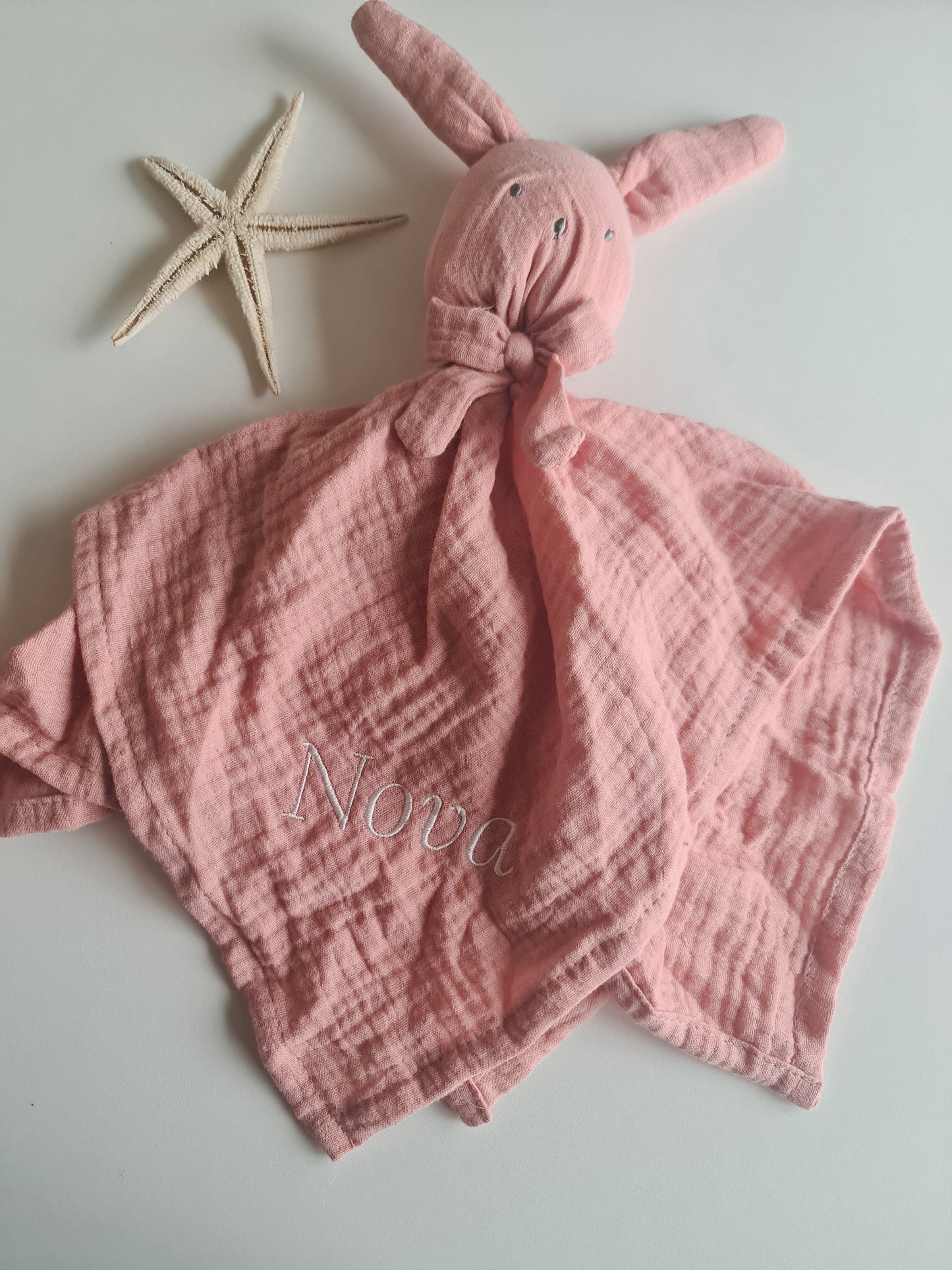 Knuffeldoekje konijn met naam | Hydrofiel| Pink