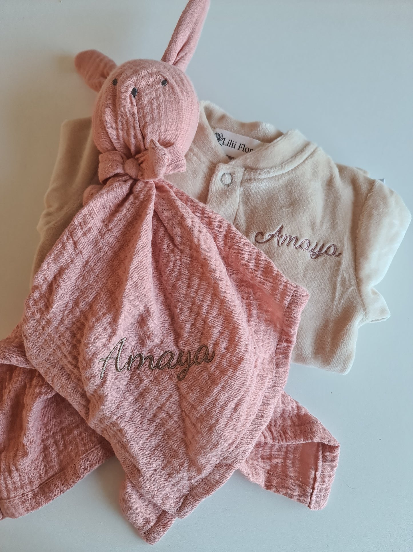 Knuffeldoekje konijn met naam | Hydrofiel| Pink