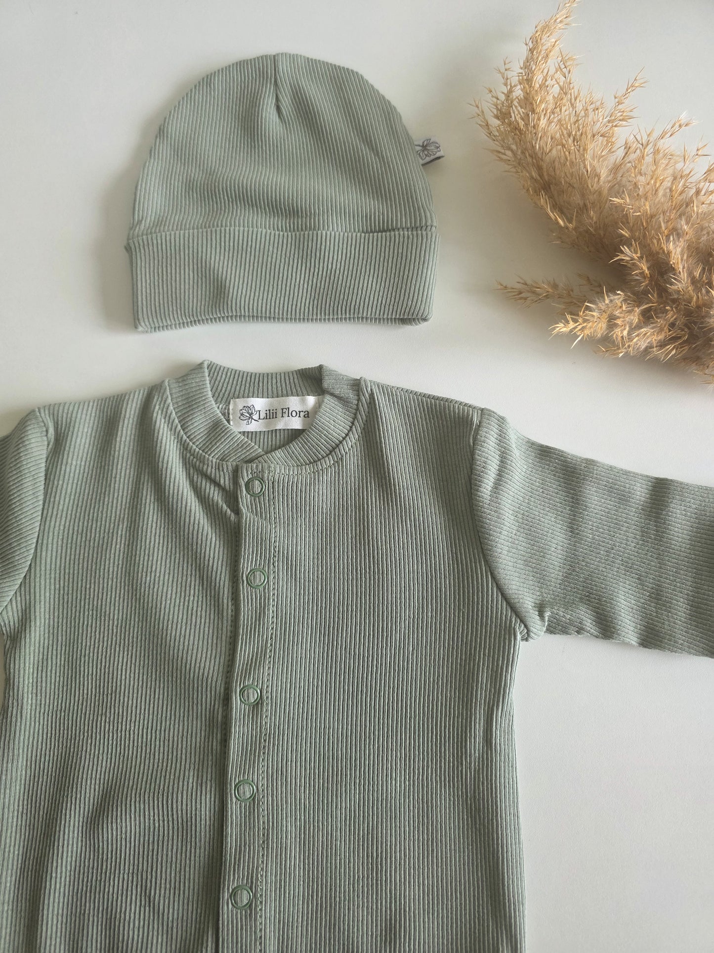 Baby hat with name | Rib | Sage Green