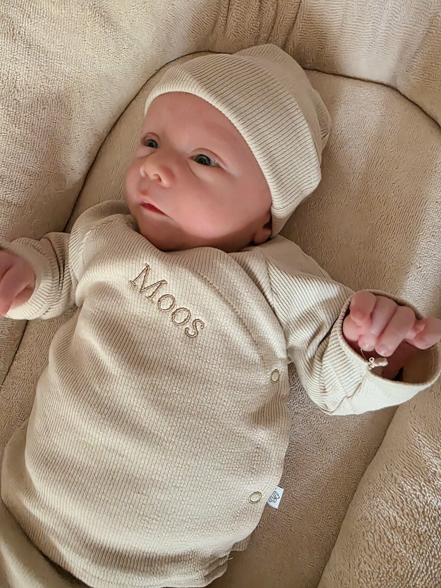 Geboorte pakje | Broekje met overslagshirt | Rib | Naturel