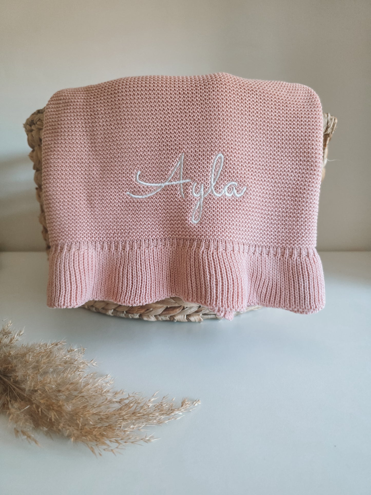Ruffle deken | Gebreid biologisch | Oud Roze