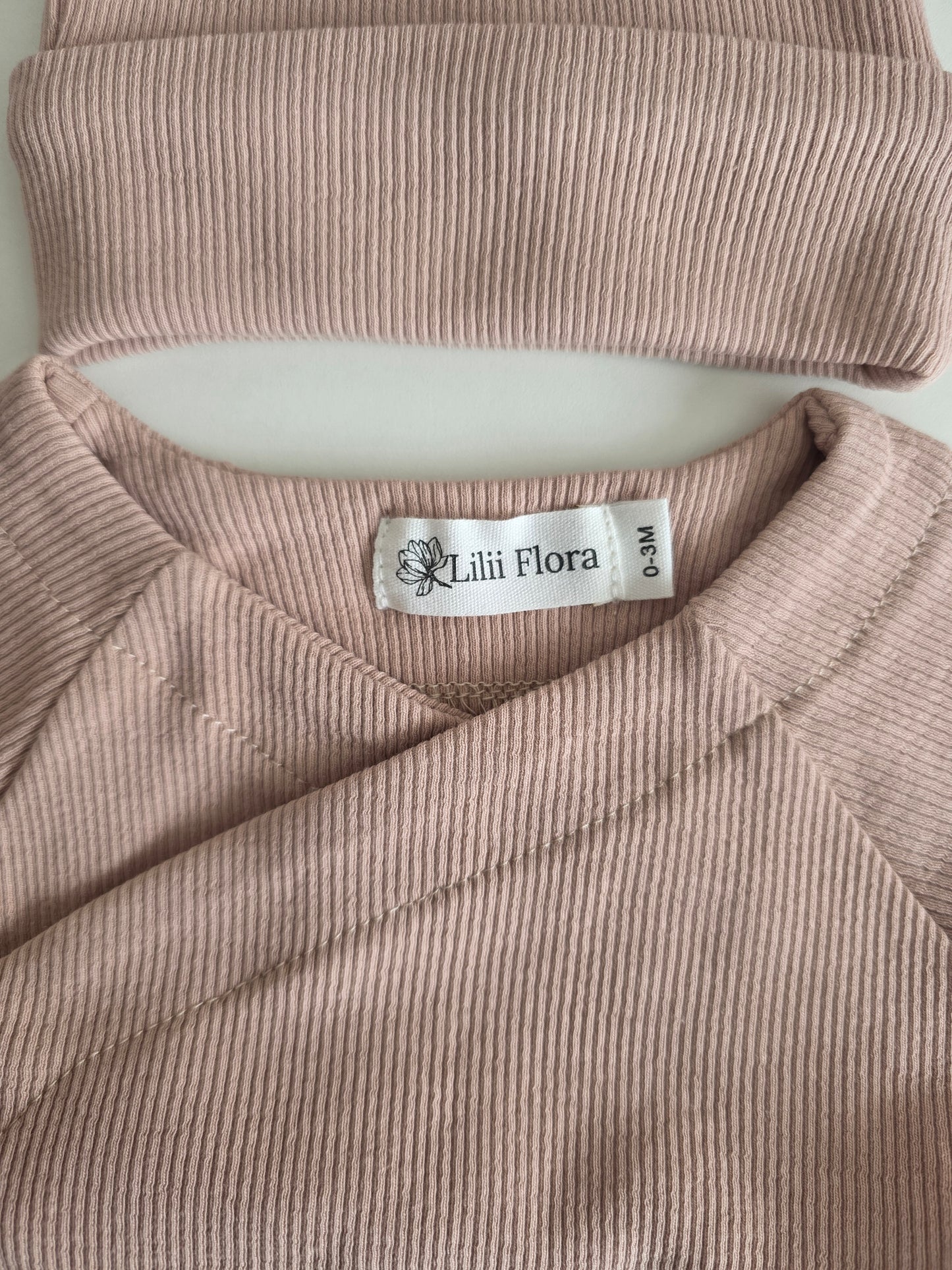 Babygrow | Pants with wrap-over shirt | Rib | Almond