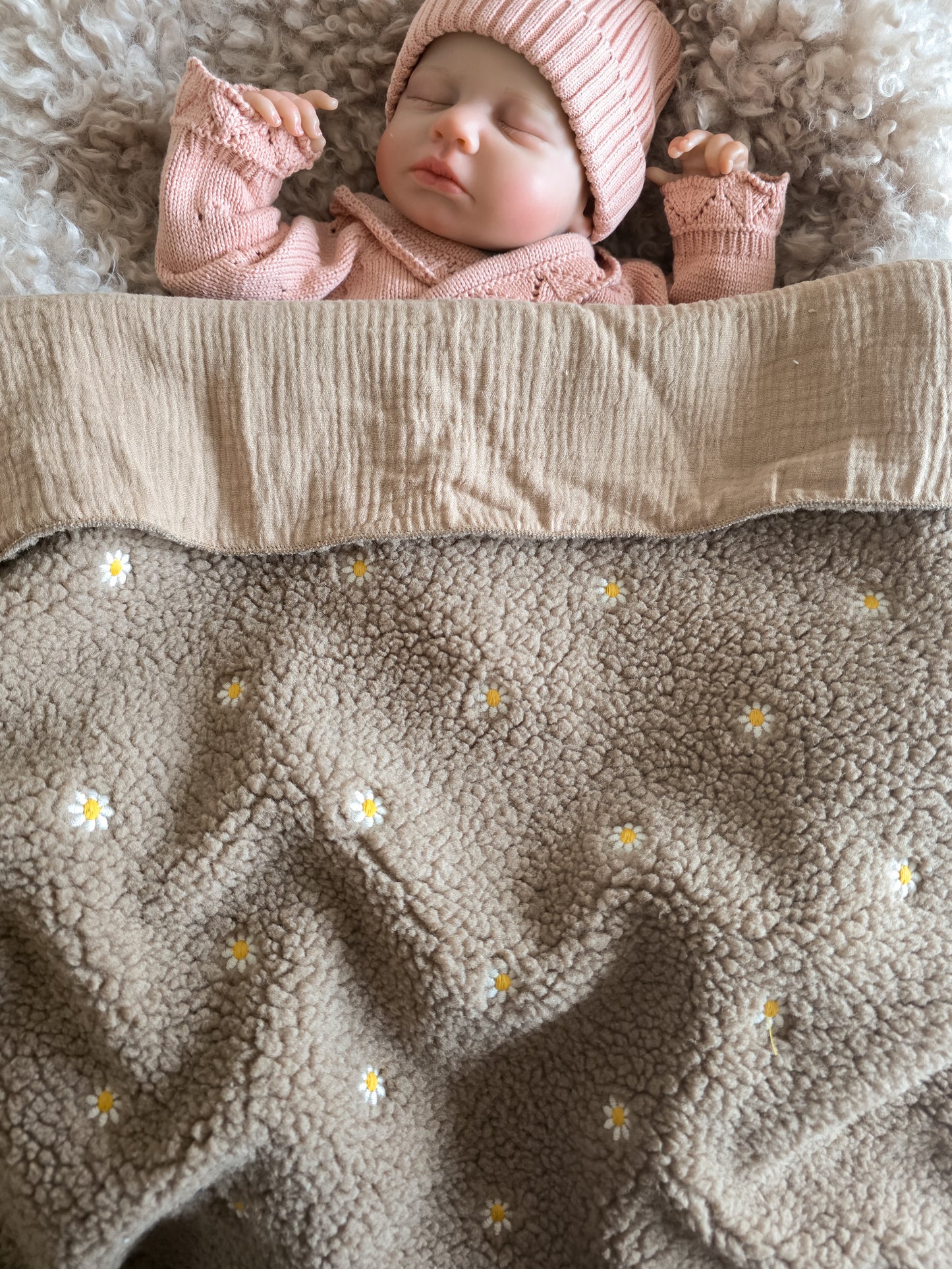 Baby deken | optioneel met naam | Teddy Flower Brown