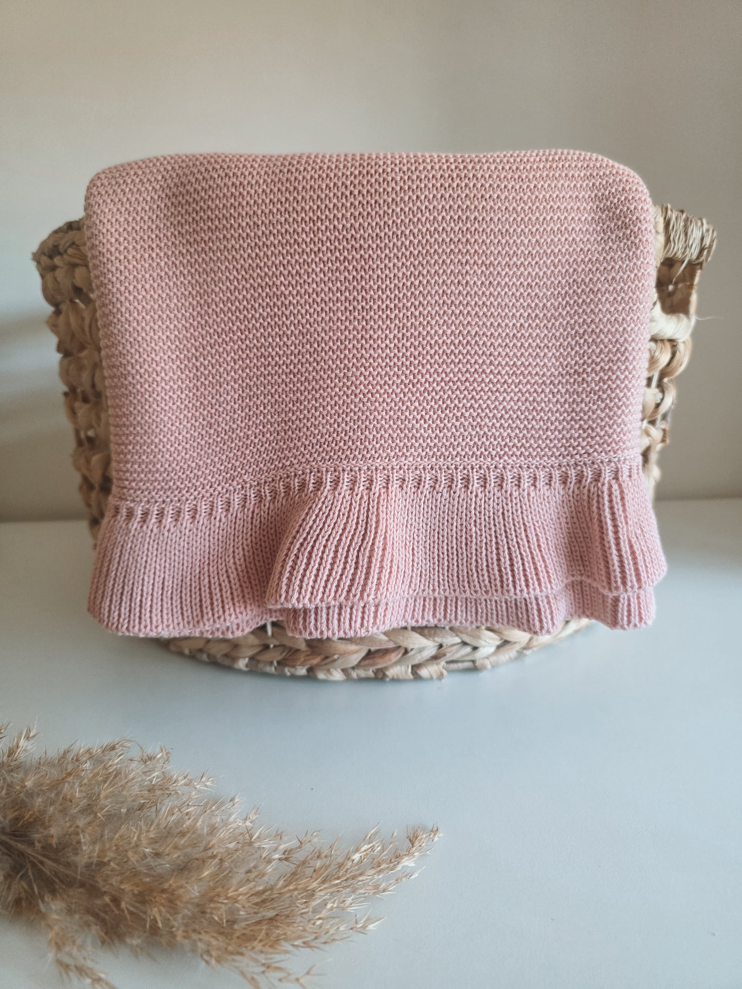 Ruffle deken | Gebreid biologisch | Oud Roze