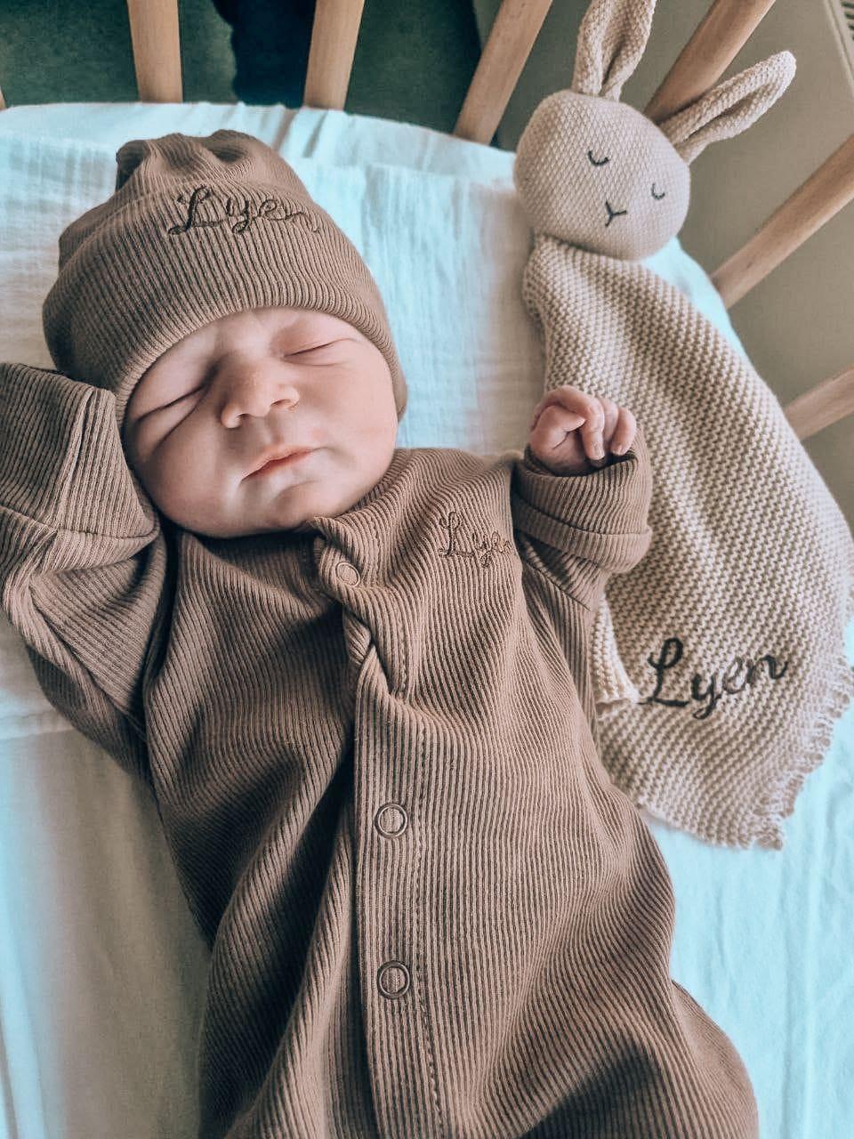 Cuddle cloth rabbit with name | Knitted organic | Beige