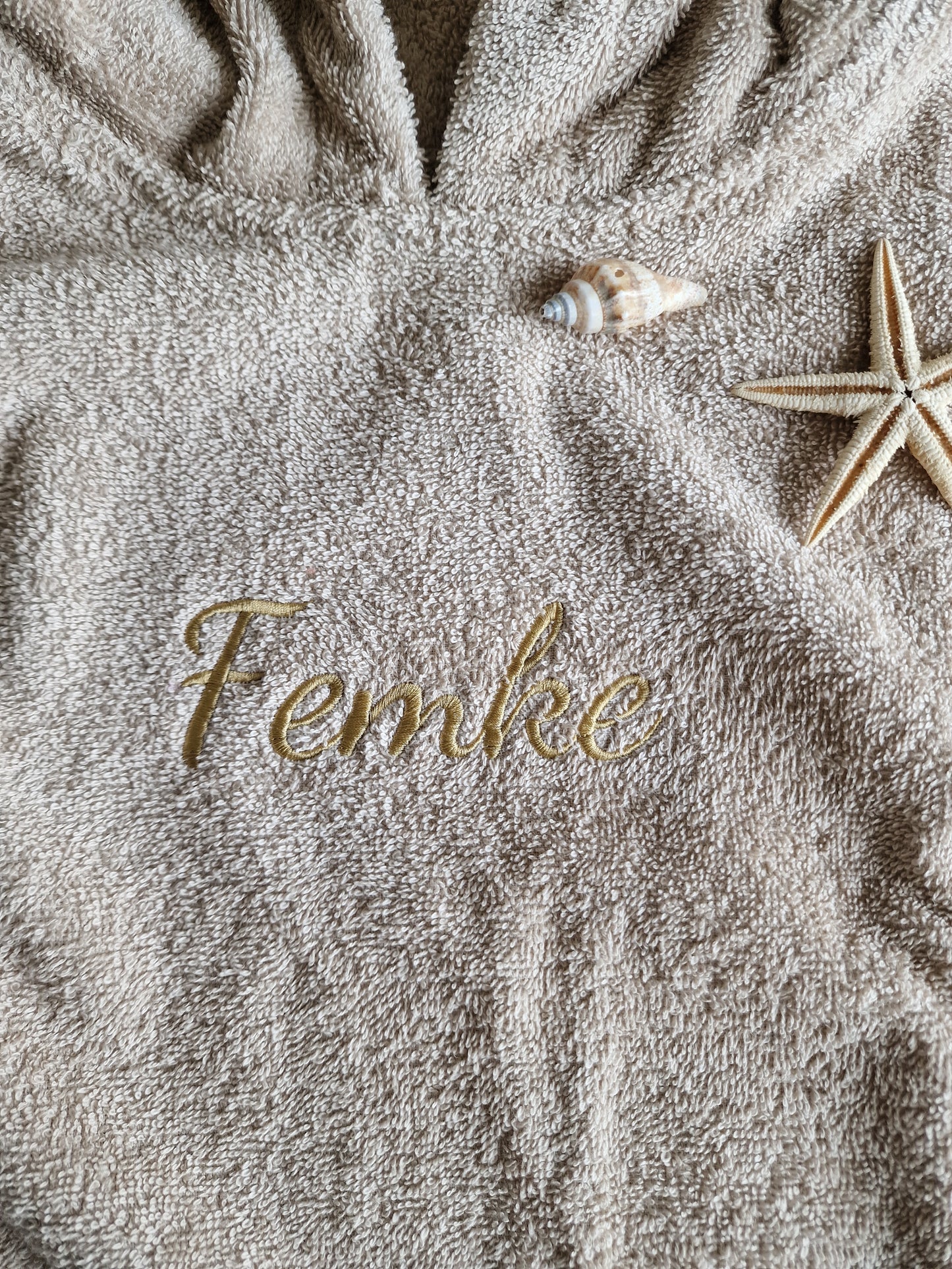 Bath poncho with name | Beige