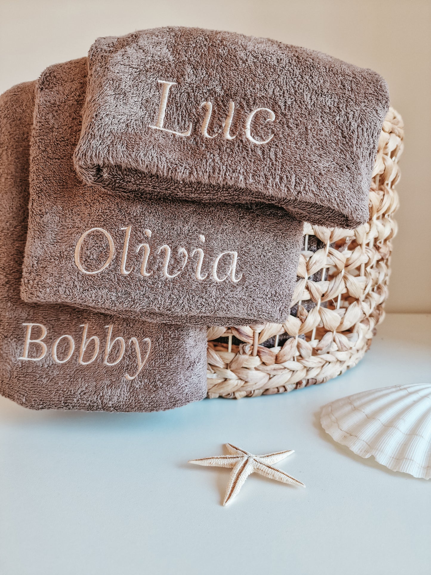 Handdoek luxe bamboe met naam | Earth brown