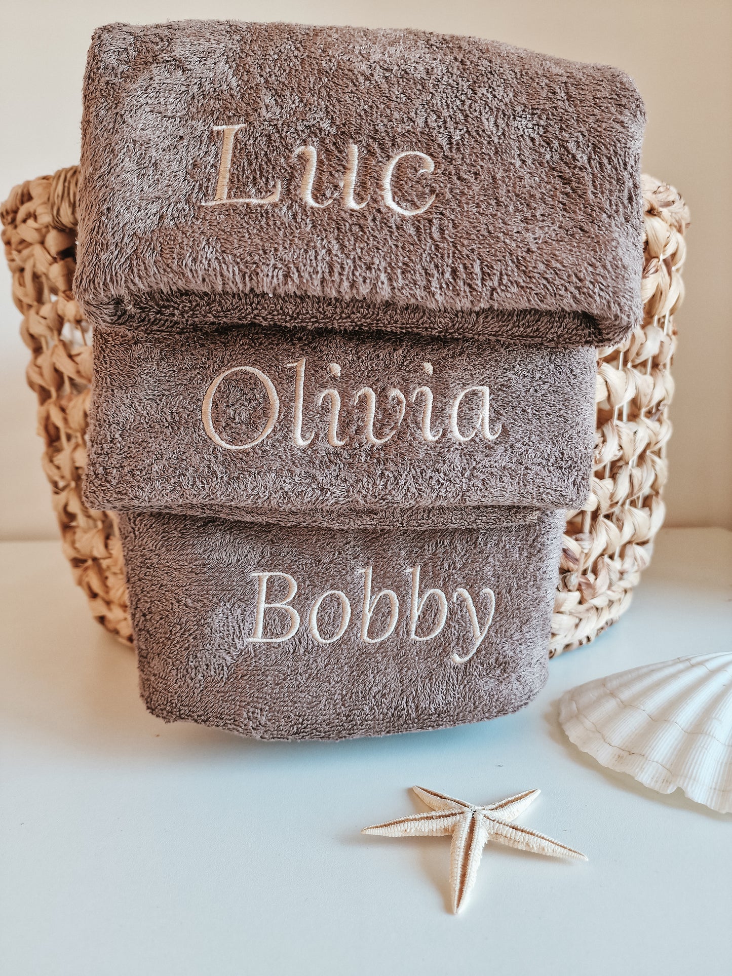 Handdoek luxe bamboe met naam | Earth brown