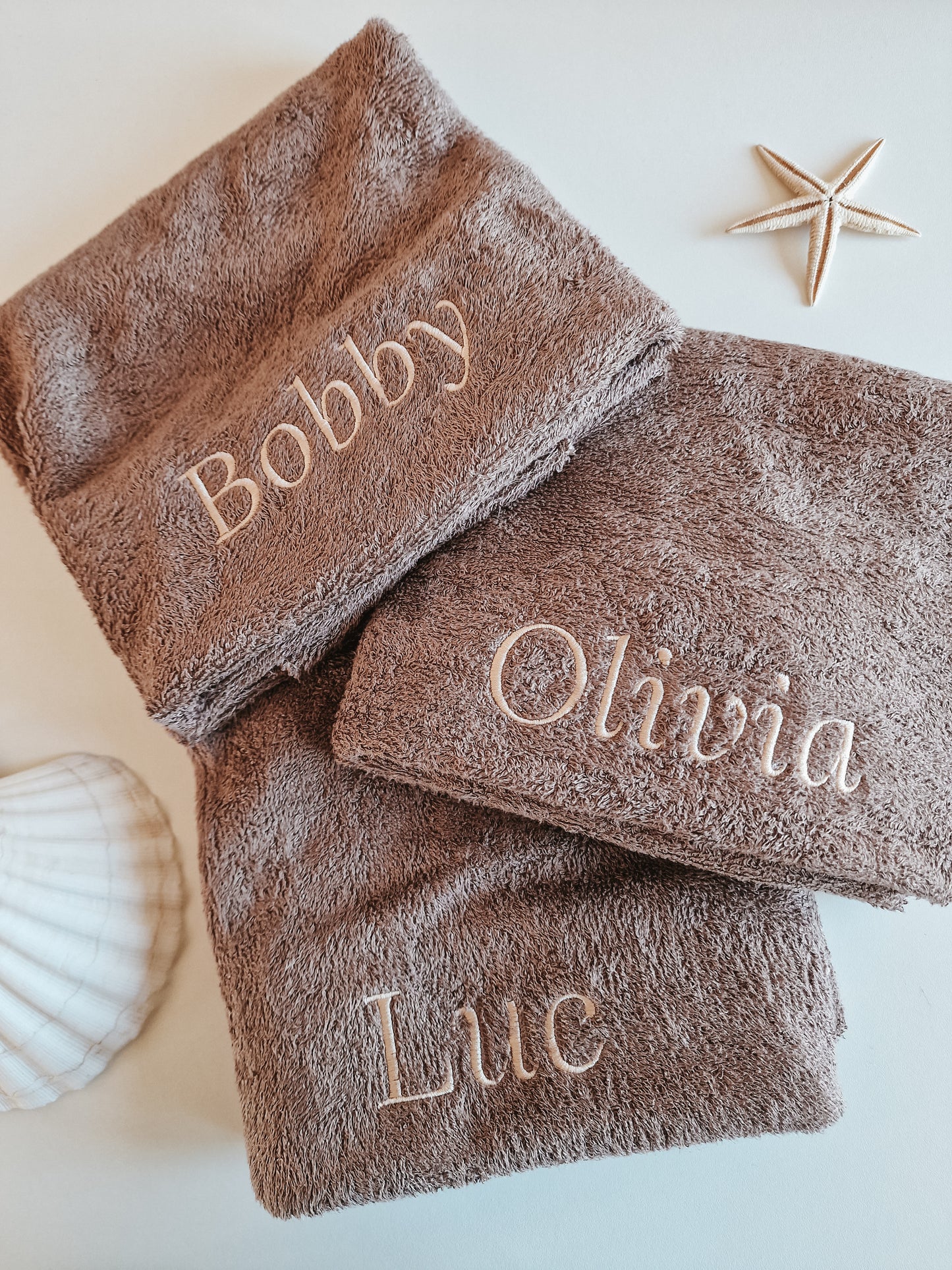 Handdoek luxe bamboe met naam | Earth brown