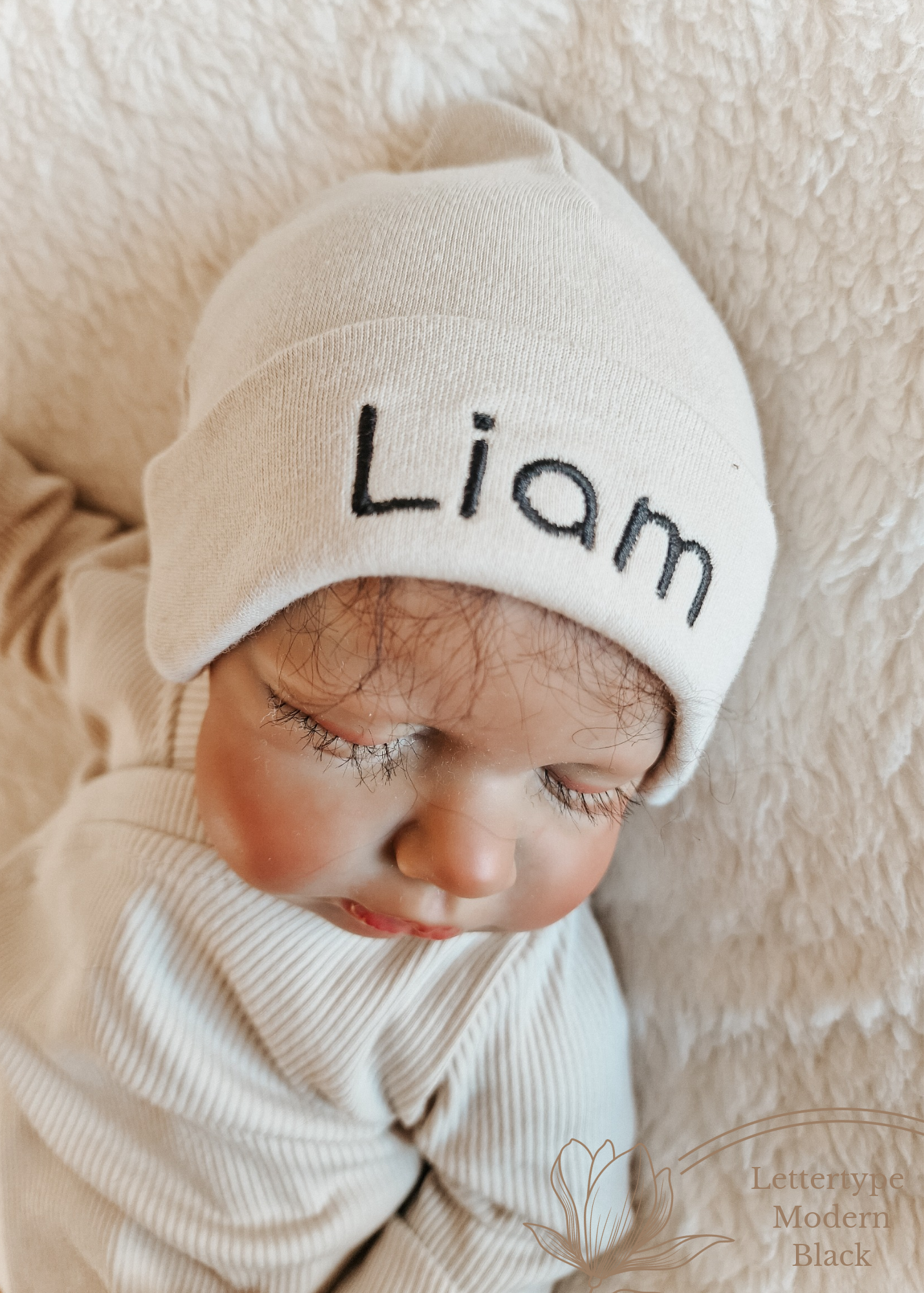 Baby hat with name | Beige