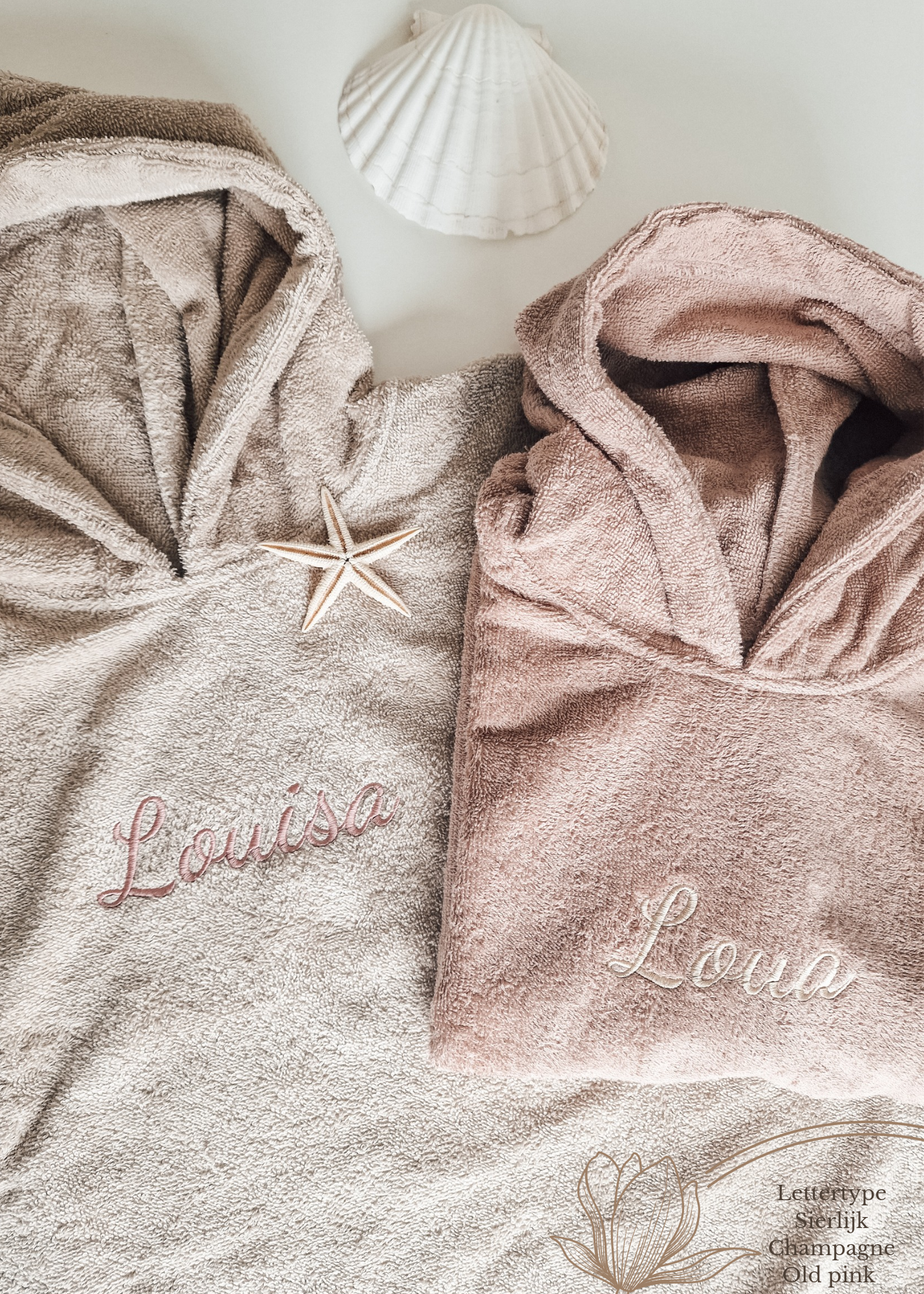 Bath poncho with name | Beige