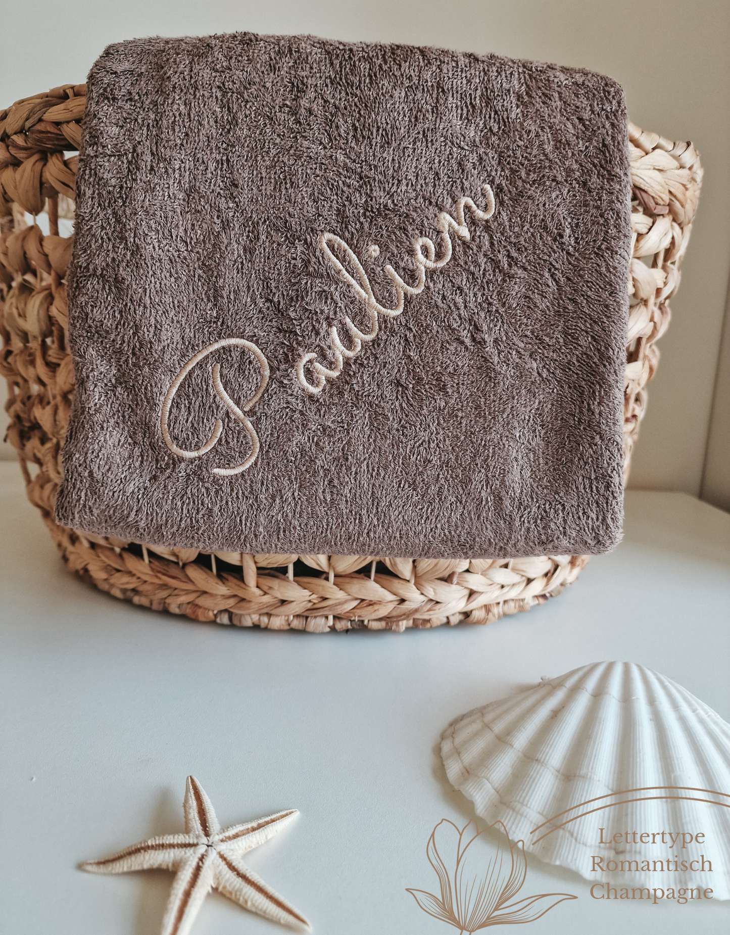 Handdoek luxe bamboe met naam | Earth brown