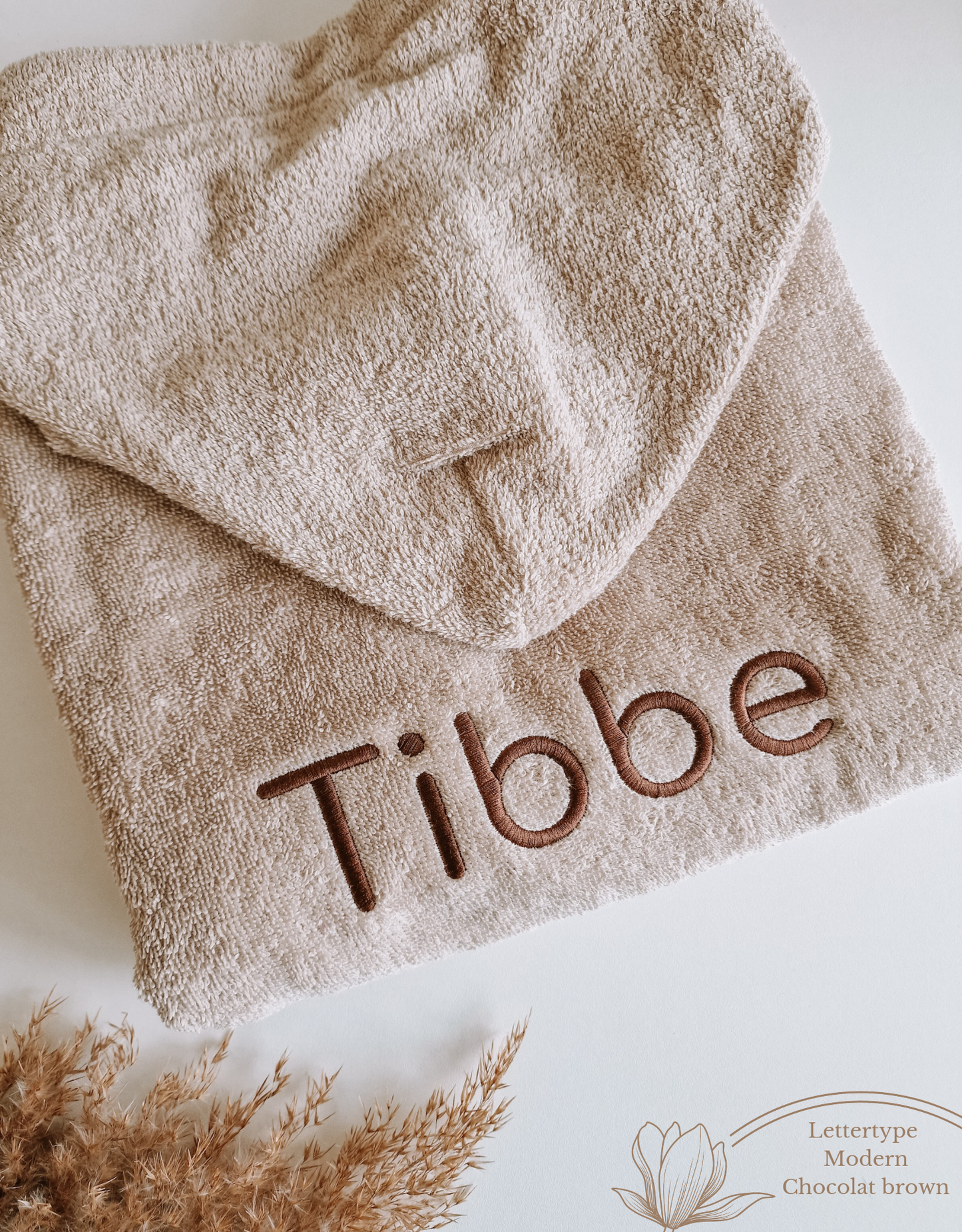 Bath poncho with name | Beige