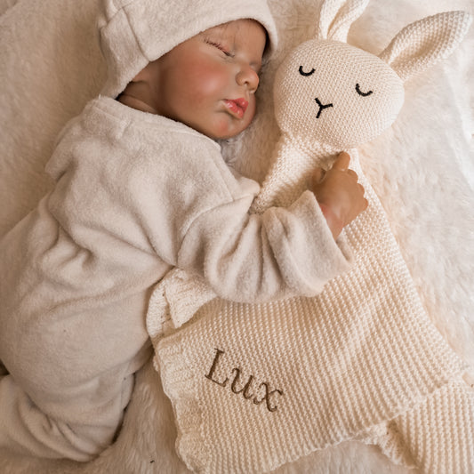 Cuddle cloth rabbit with name | Knitted organic | Ecru