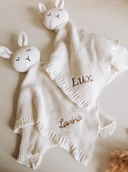 Cuddle cloth rabbit with name | Knitted organic | Ecru