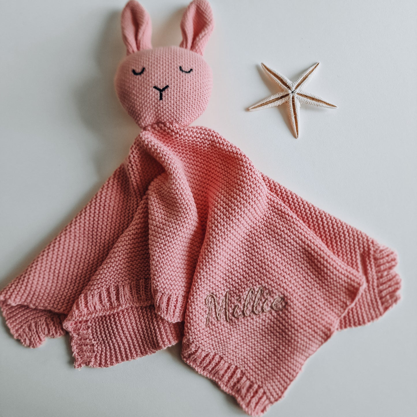 Cuddle cloth rabbit with name | Knitted organic | Old pink