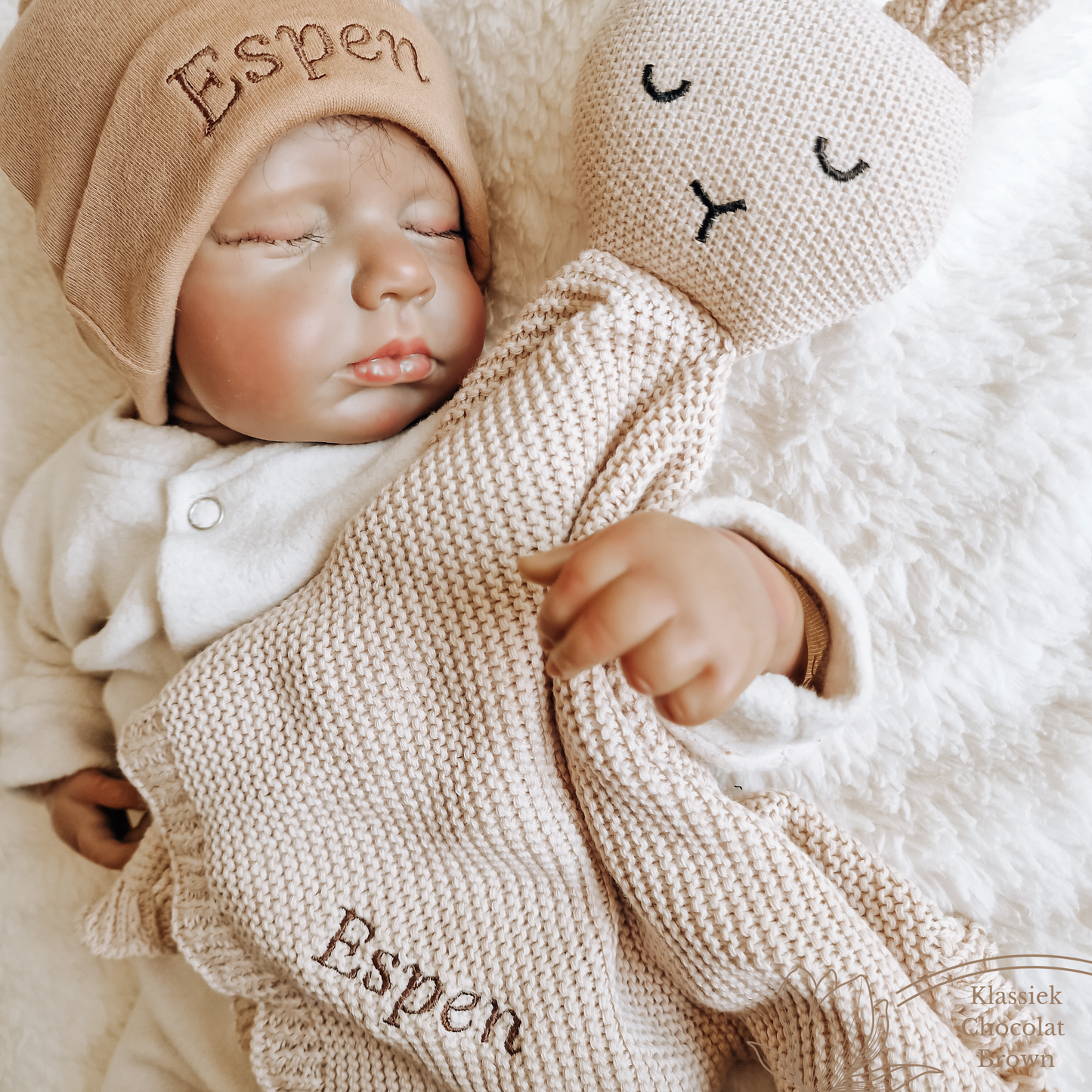 Cuddle cloth rabbit with name | Knitted organic | Beige