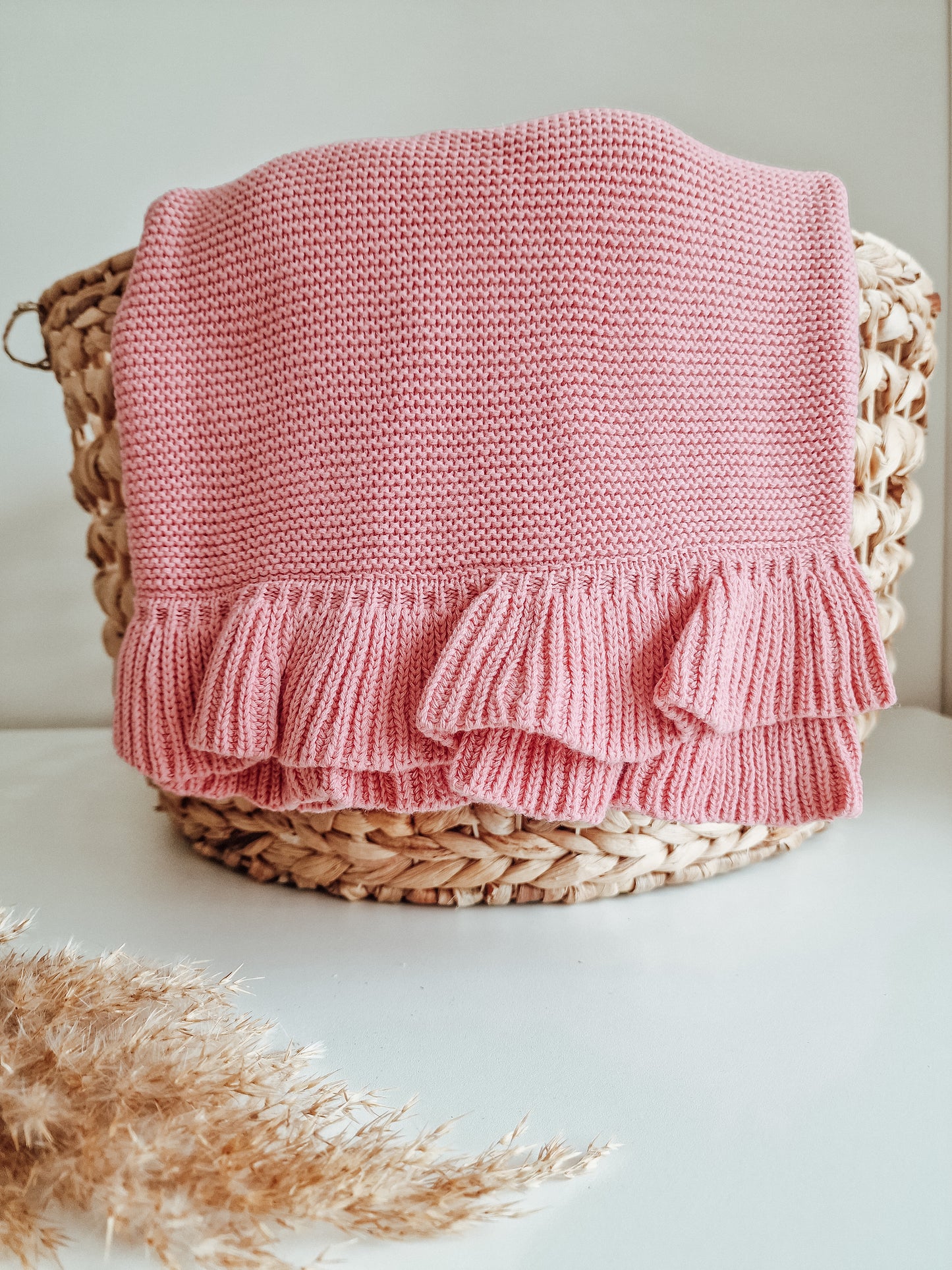 Ruffle Blanket | Knitted organic | Old pink