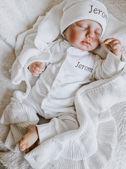 Ruffle deken met naam optioneel | Gebreid biologisch | white