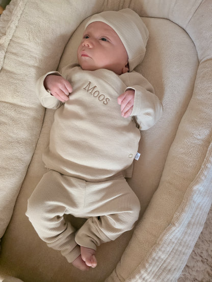 Geboorte pakje | Broekje met overslagshirt | Rib | Naturel