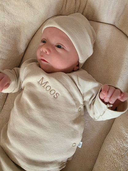 Geboorte pakje | Broekje met overslagshirt | Rib | Naturel