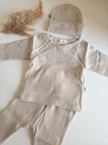Geboorte pakje | Broekje met overslagshirt | Rib | Naturel
