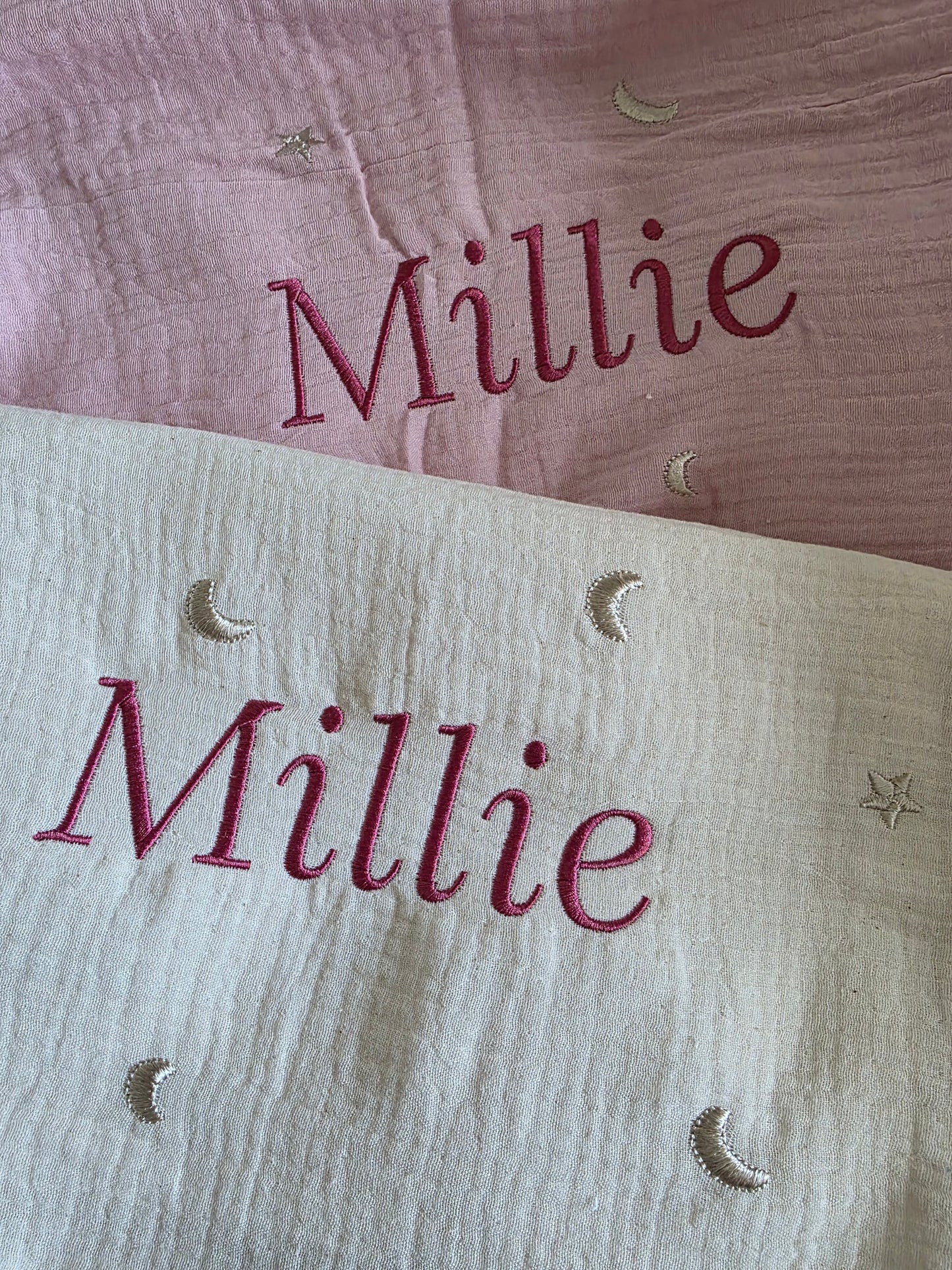 Hydrofiele doek met naam | Moon and Stars | Pink