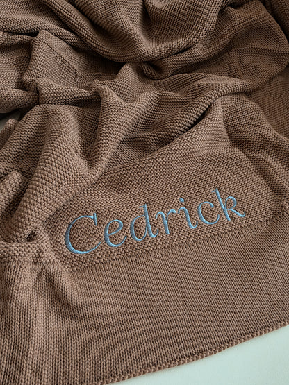 Deken met naam | Gebreid biologisch | Chocolat