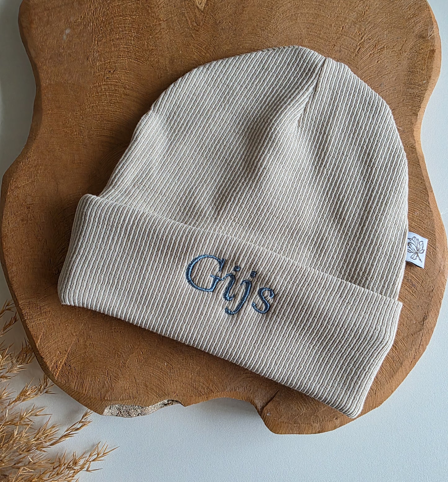 Baby hat with name | Rib | Natural