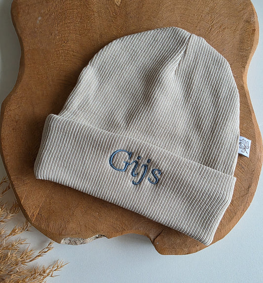 Babymuts met naam | Rib | Naturel
